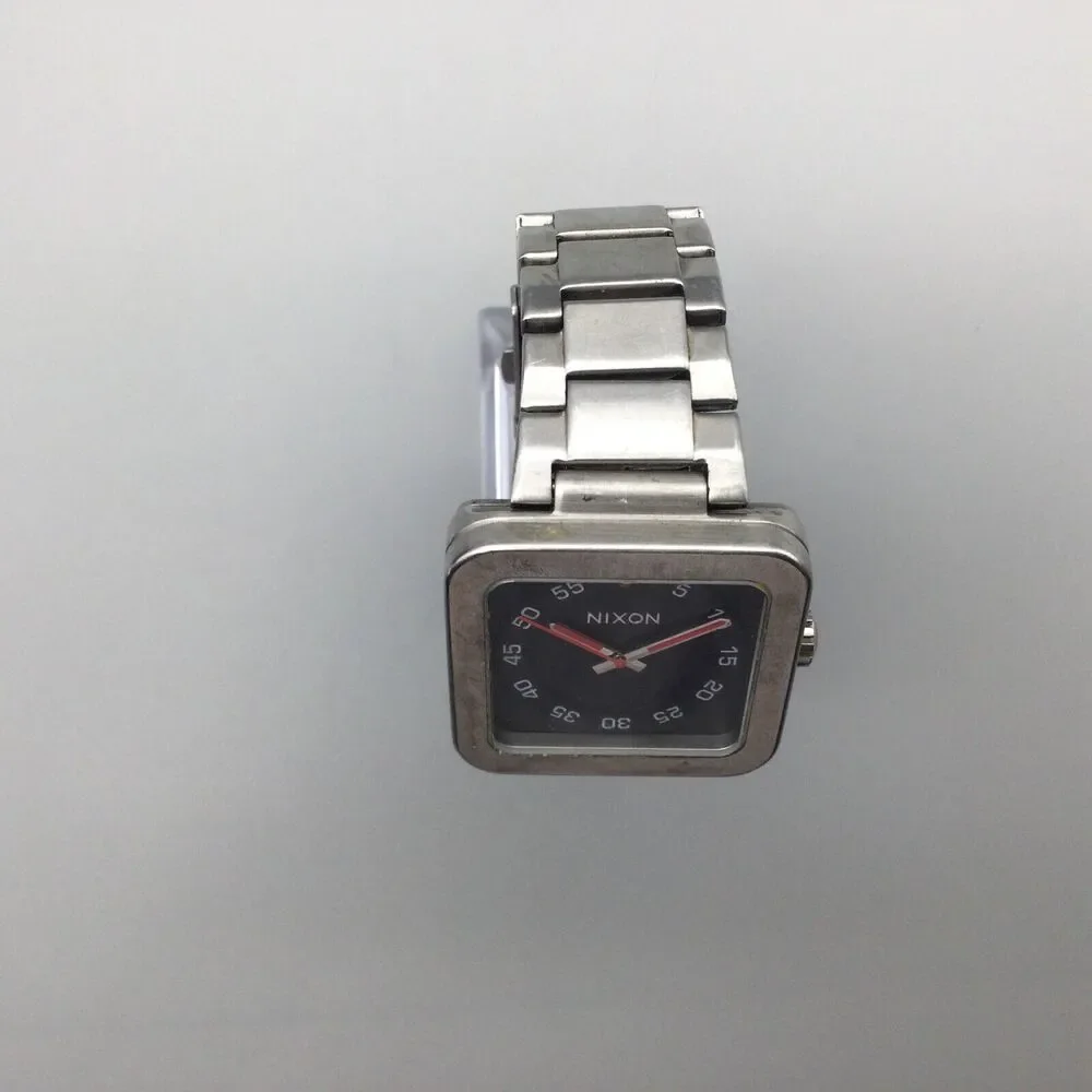 Nixon Riot Watch Men 36mm Silver Tone Throw Down Black Dial New Battery 6.5" - Picture 3 of 15